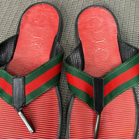 Gucci Sherry Line Mens Size 42 EU 9.5 US Red & Green Thong Sandals - Picture 6 of 8